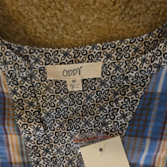 ODDY Blue and Yellow Plaid Tunic Sz Med‎ - Picture 3 of 5